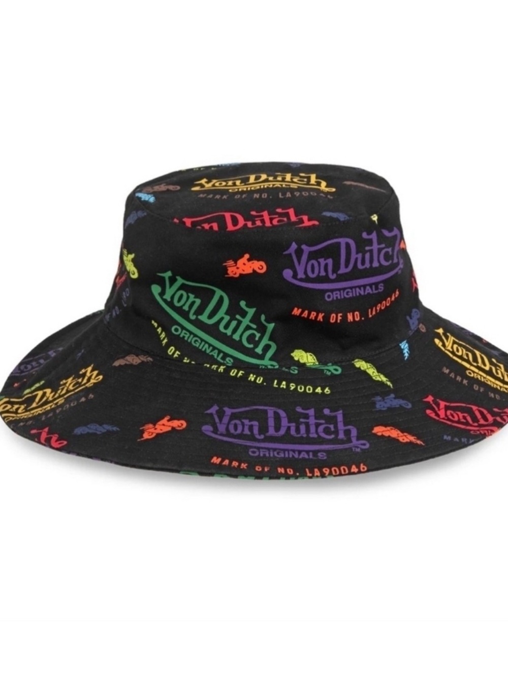 Von Dutch Black Bucket Hat with Rainbow Logo Prints